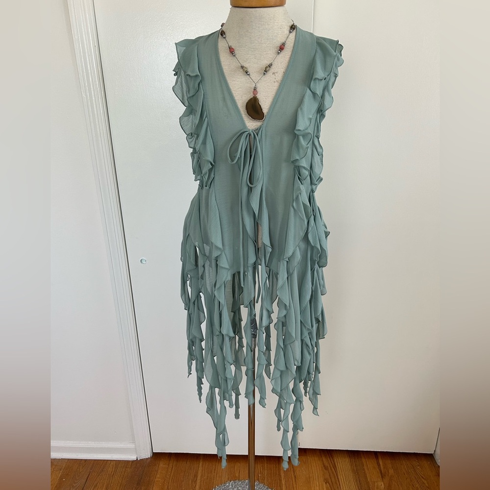 SALE!  Silence + Noise Sapphire Naomi Ruffle Shredded Vest Bohemian Festival